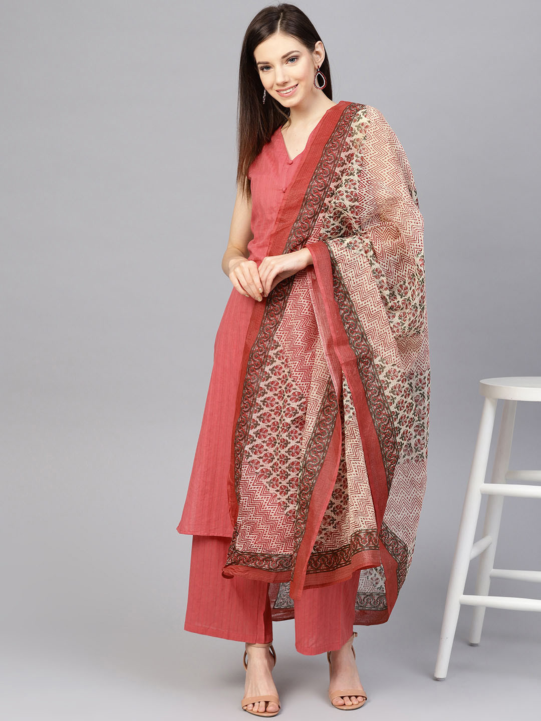 anayna Off-White & Red Printed Dupatta