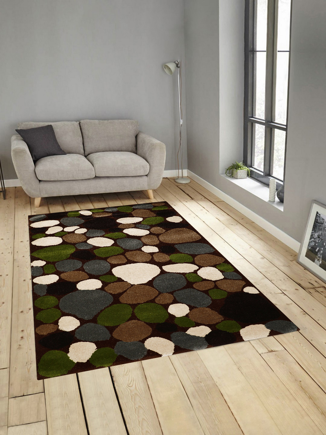 PRESTO Green & Brown Printed Hand Tufted Wool Anti-Skid Carpet