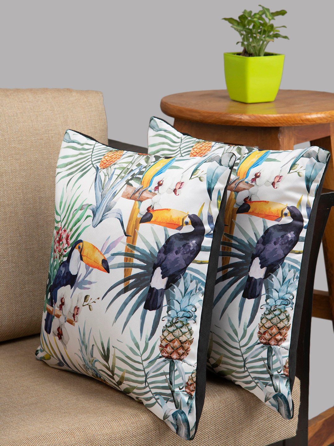 HOUZZCODE Off-White & Blue Set of 2 Abstract Square Cushion Covers