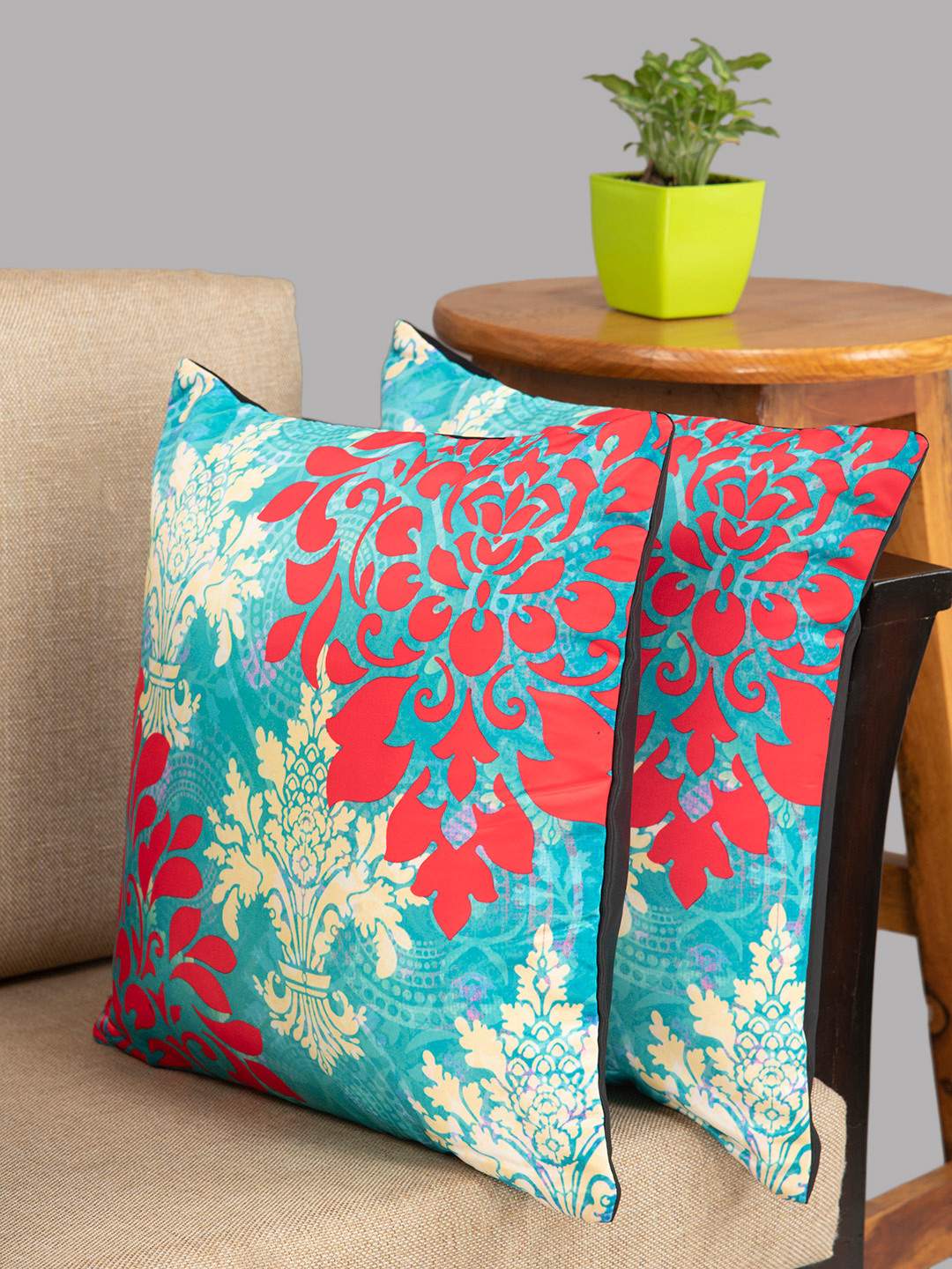 HOUZZCODE Sea Green & White Set of 2 Ethnic Motifs Square Cushion Covers