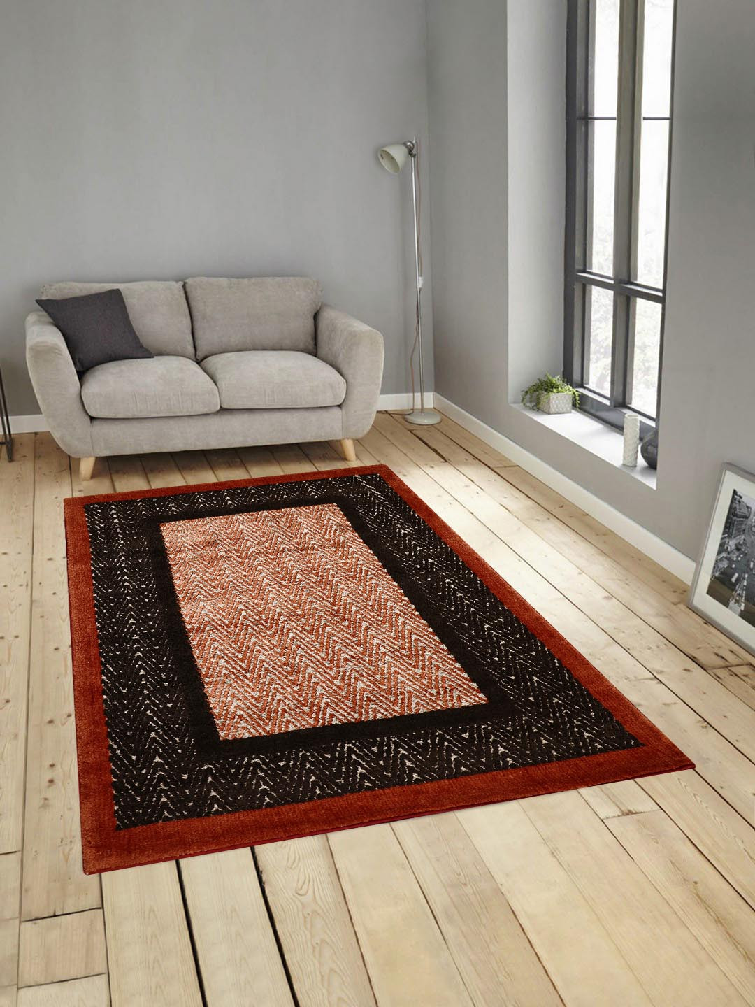 PRESTO Rust Orange & Brown Printed Anti-Skid Carpet