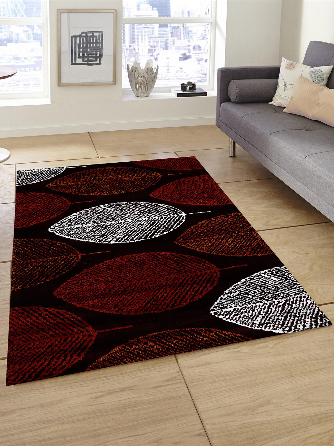 PRESTO Brown & Maroon Printed Anti-Skid Carpet