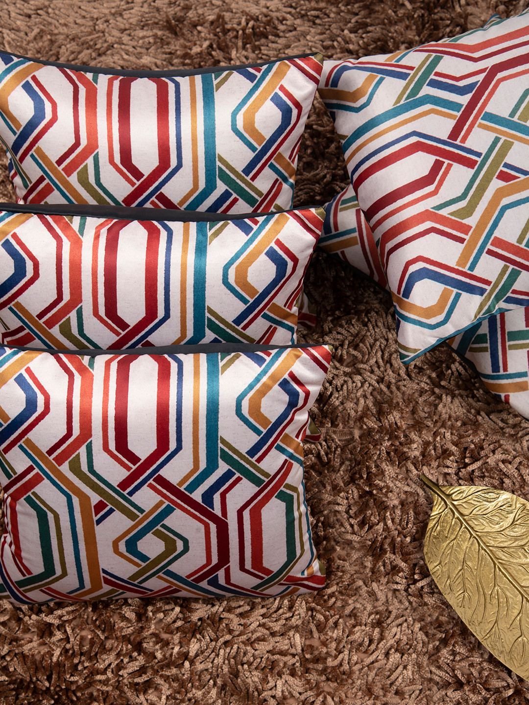 HOUZZCODE Geometric Polyester Washable 5 Pcs Patchwork Square Cushion Covers -12x12In