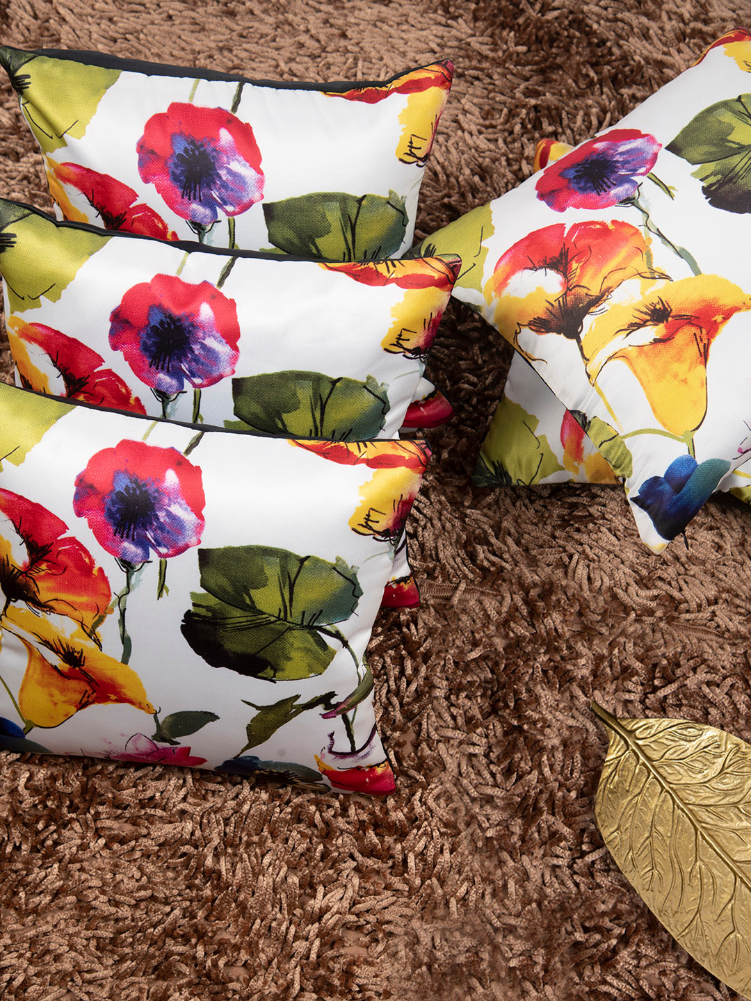 HOUZZCODE Tropical Flower Floral Polyester Durable 5 Pcs Square Cushion Covers -12x12In