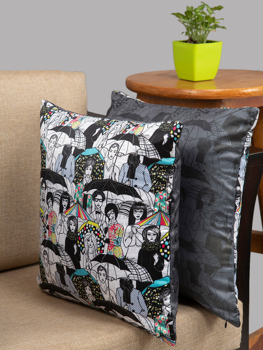 HOUZZCODE Black Quirky Polyester HD Digital 2 Piece Square Cushion Covers -16x16In