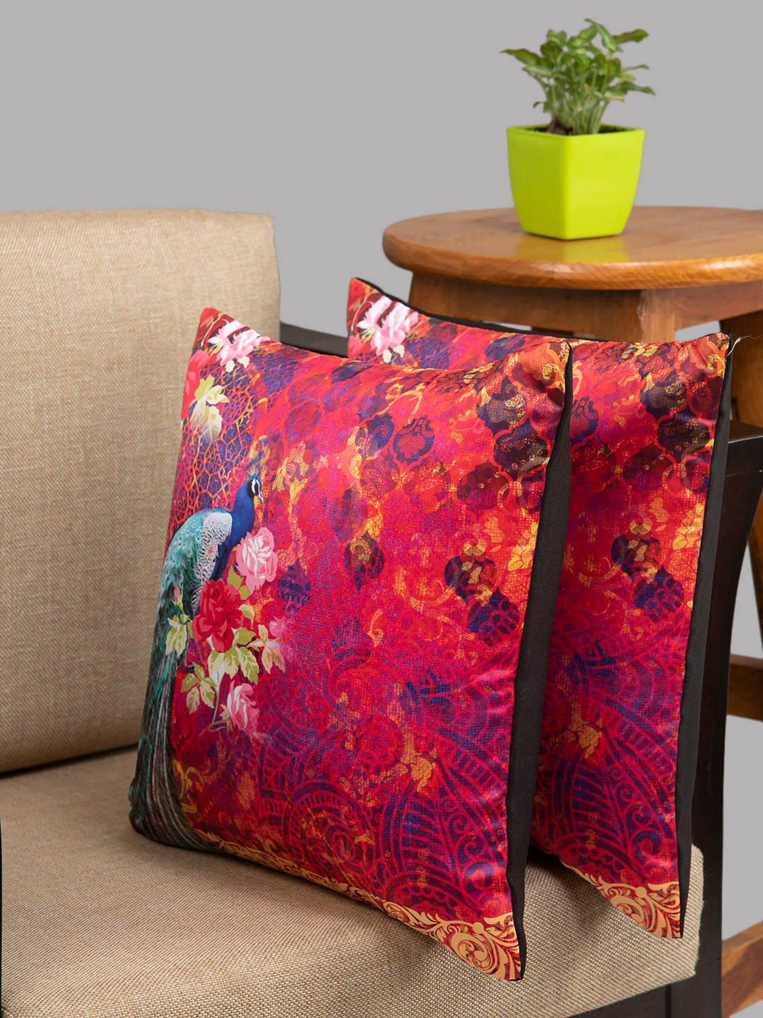 HOUZZCODE Pink Set of 2 Ethnic Motifs Square Cushion Covers