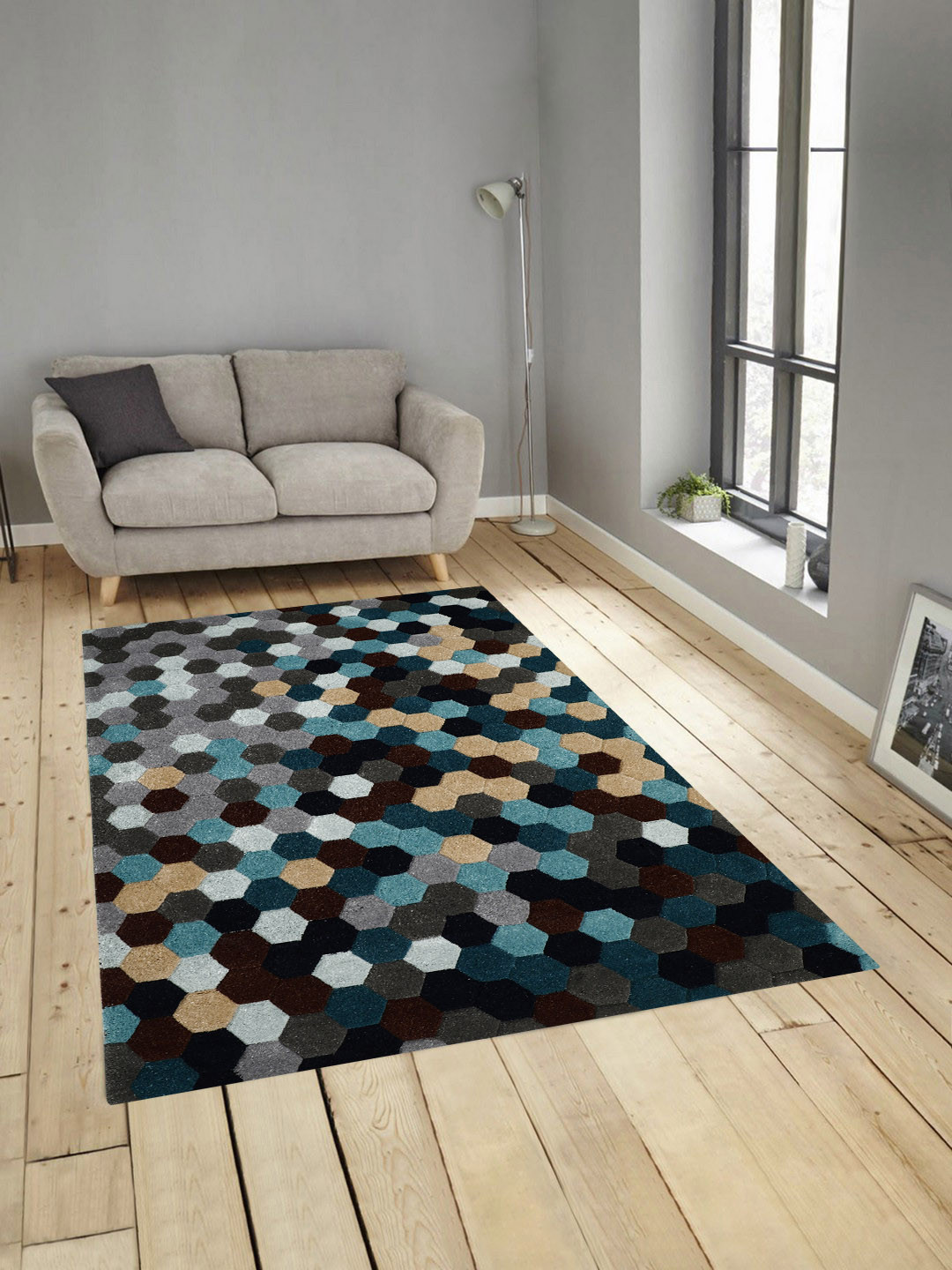 PRESTO Multicoloured Geometric Wool Hand Tufted Anti-Skid Carpet