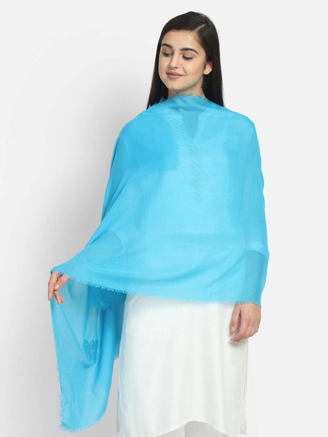 Anekaant Women Blue Solid Stole