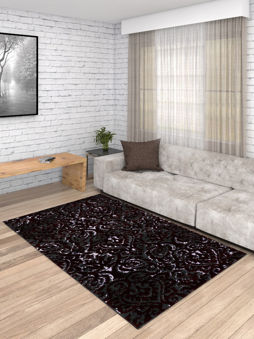 PRESTO Purple & Grey Printed Heavy Shaggy Anti-Skid Carpet