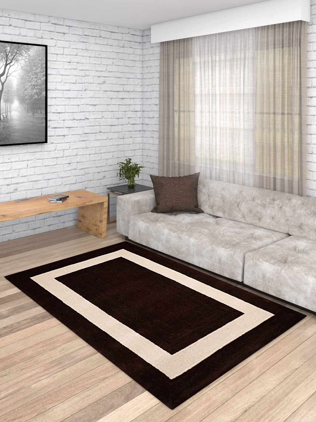 PRESTO Brown & Beige Hand Tufted Wool Anti-Skid Carpet