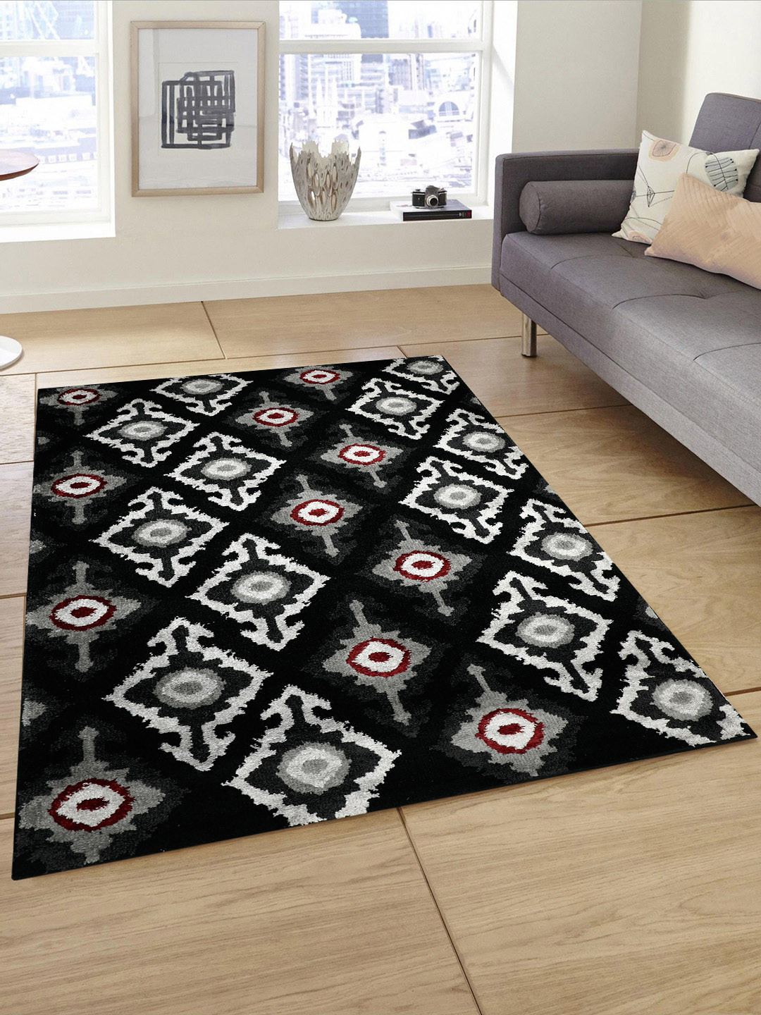 PRESTO Black & Grey Abstract Anti-Skid Carpet