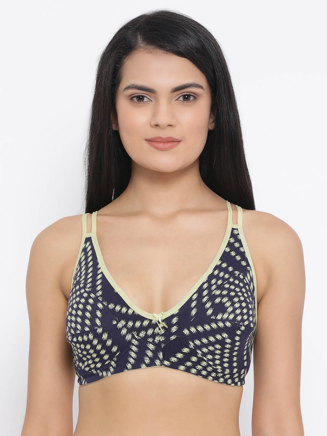 Clovia Navy Blue & Green Printed Non-Wired Non Padded Everyday Bra BR0185Z0832B