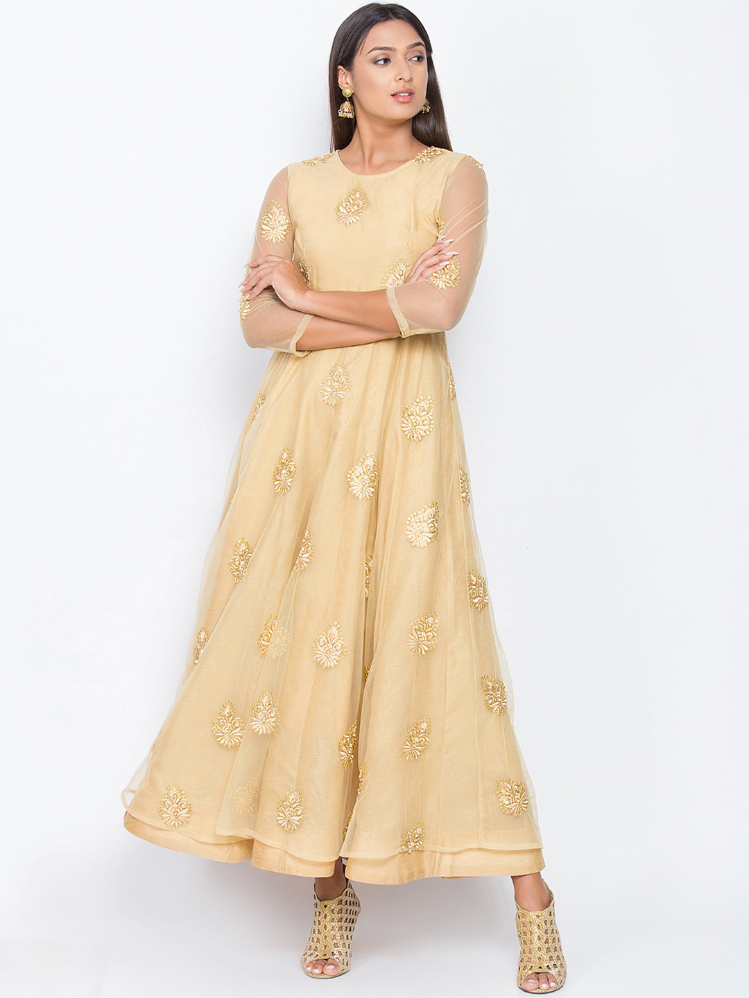 Be Indi Women Beige Printed Ethnic Maxi Dress