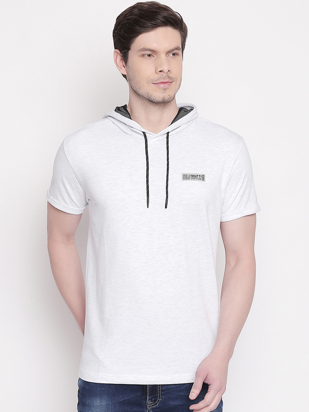 Buy Mufti Men White Solid Hood Pure Cotton T shirt Tshirts for Men 11291340 Myntra