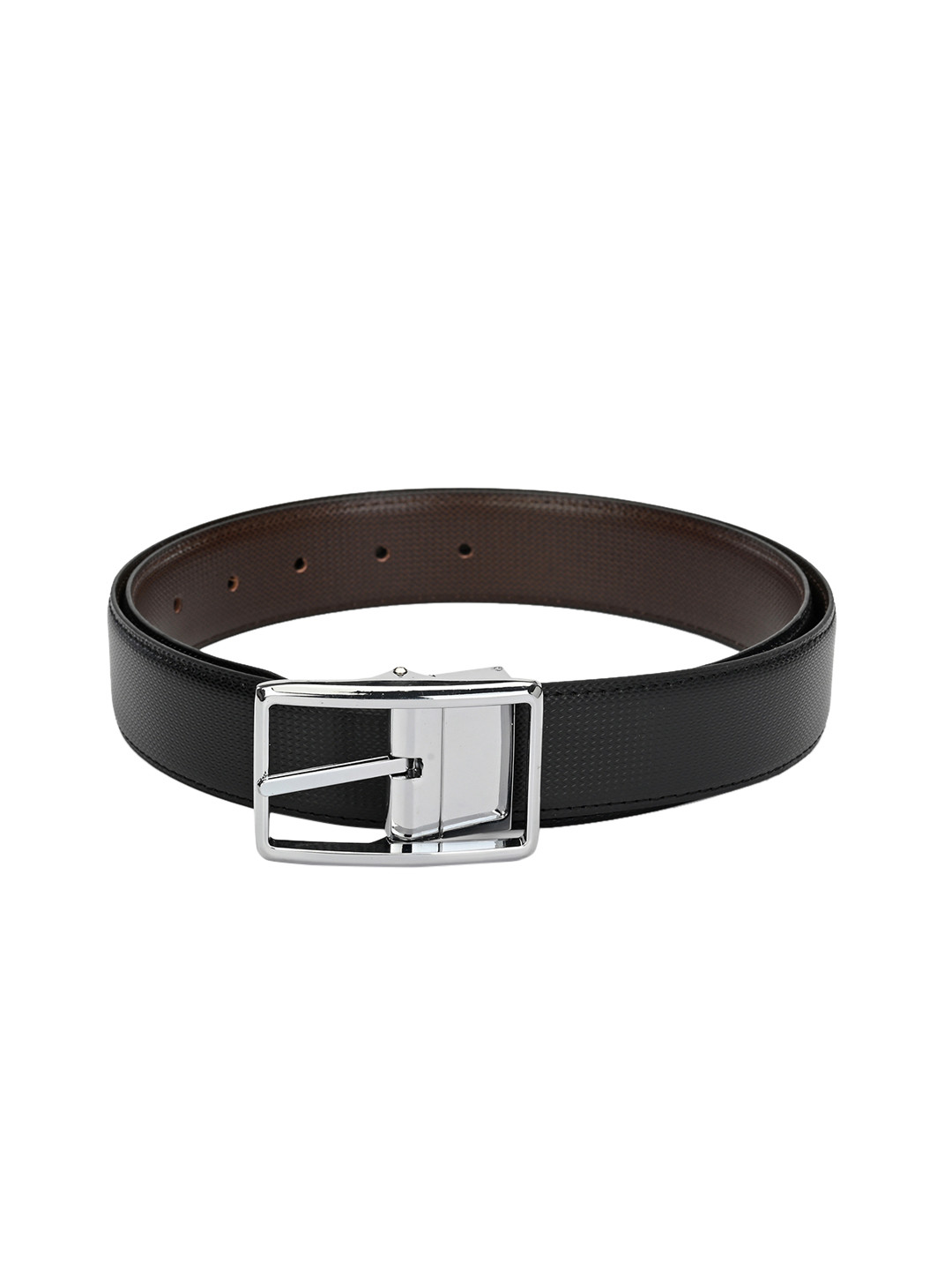 Calvadoss Men Black Textured Reversible Belt