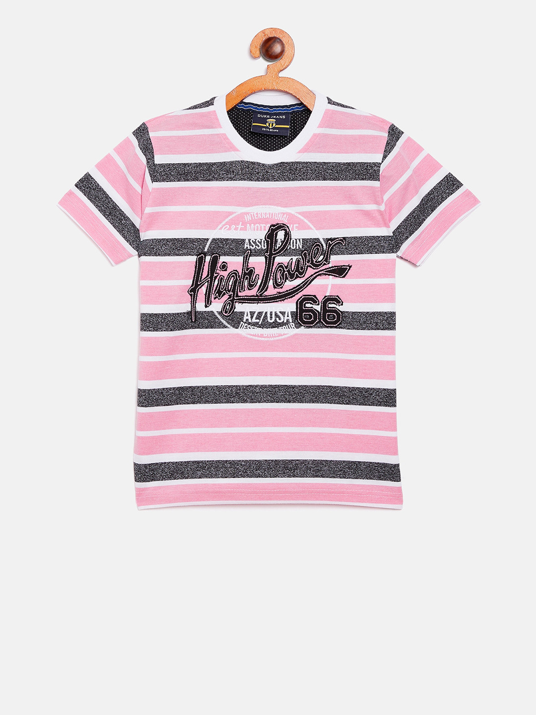Duke Boys Pink & Grey Striped Round Neck T-shirt