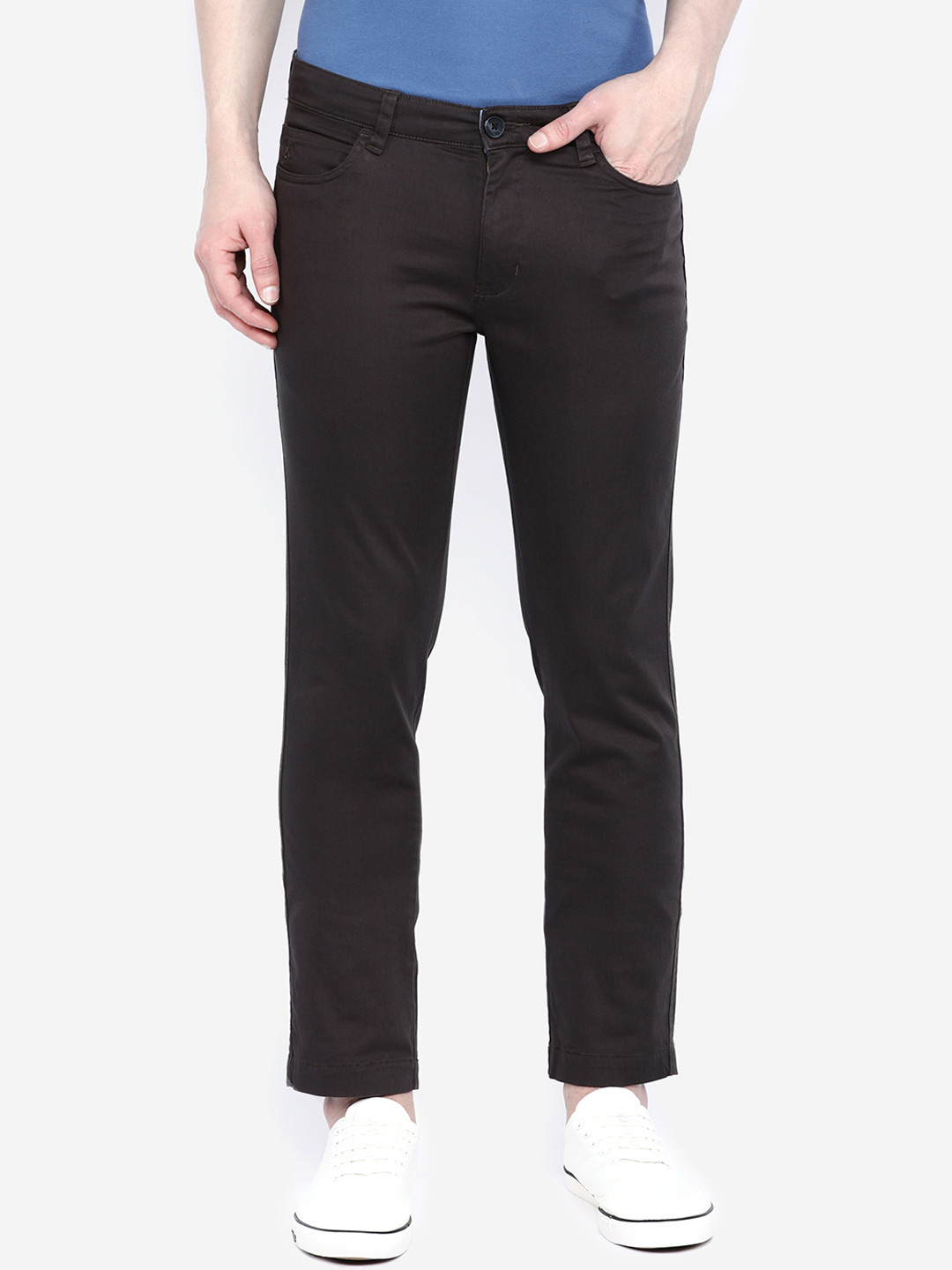 GIORDANO Men Charcoal Slim Fit Solid Regular Trousers