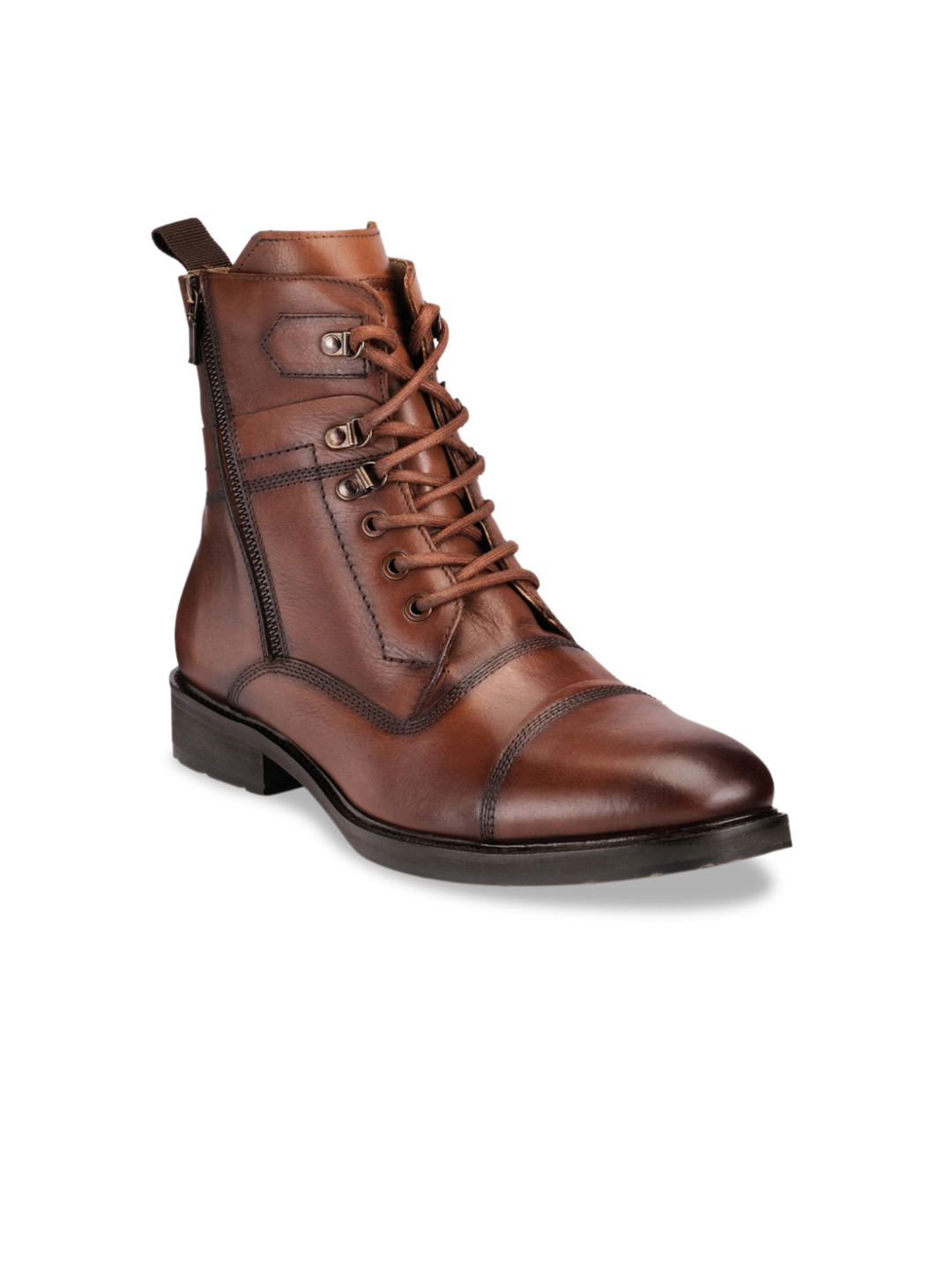 Teakwood Leathers Men Brown Solid Leather High-Top Flat Boots