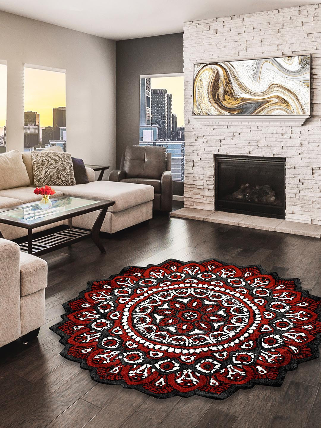 PRESTO Red & Grey Printed Anti-Skid Carpet