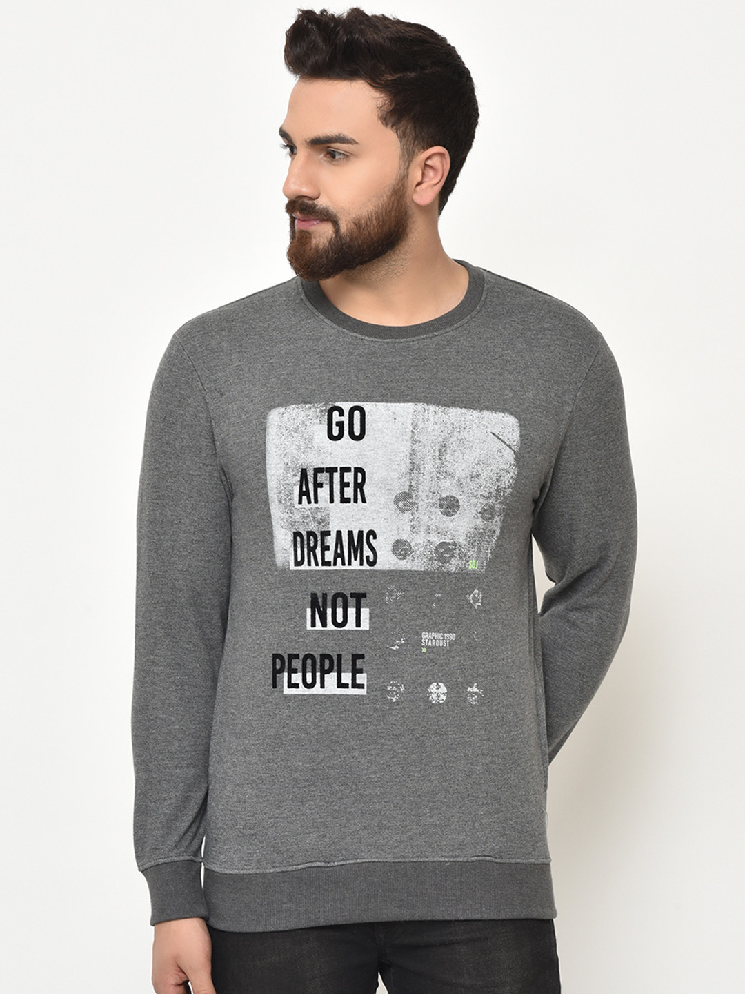 Duke Men Grey & White Printed Sweatshirt