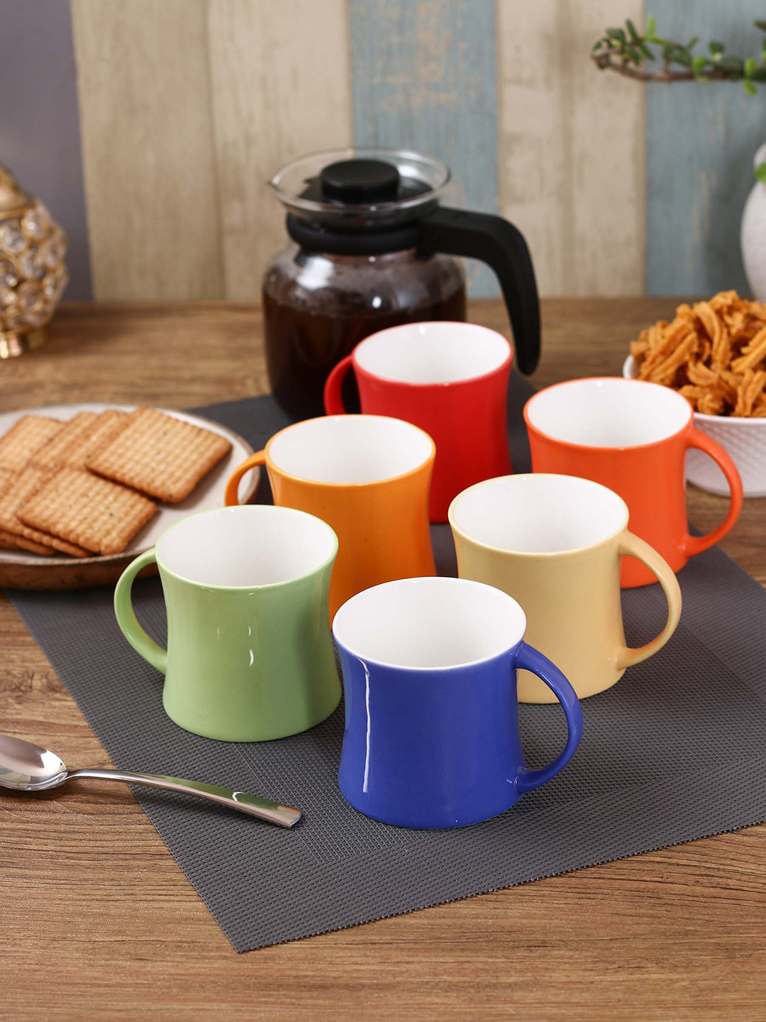 CLAY CRAFT Multicoloured Set of 6 Bone China Cups Set