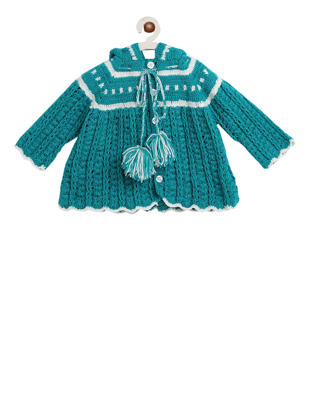 CHUTPUT Girls Blue Self Design Sweater Dress