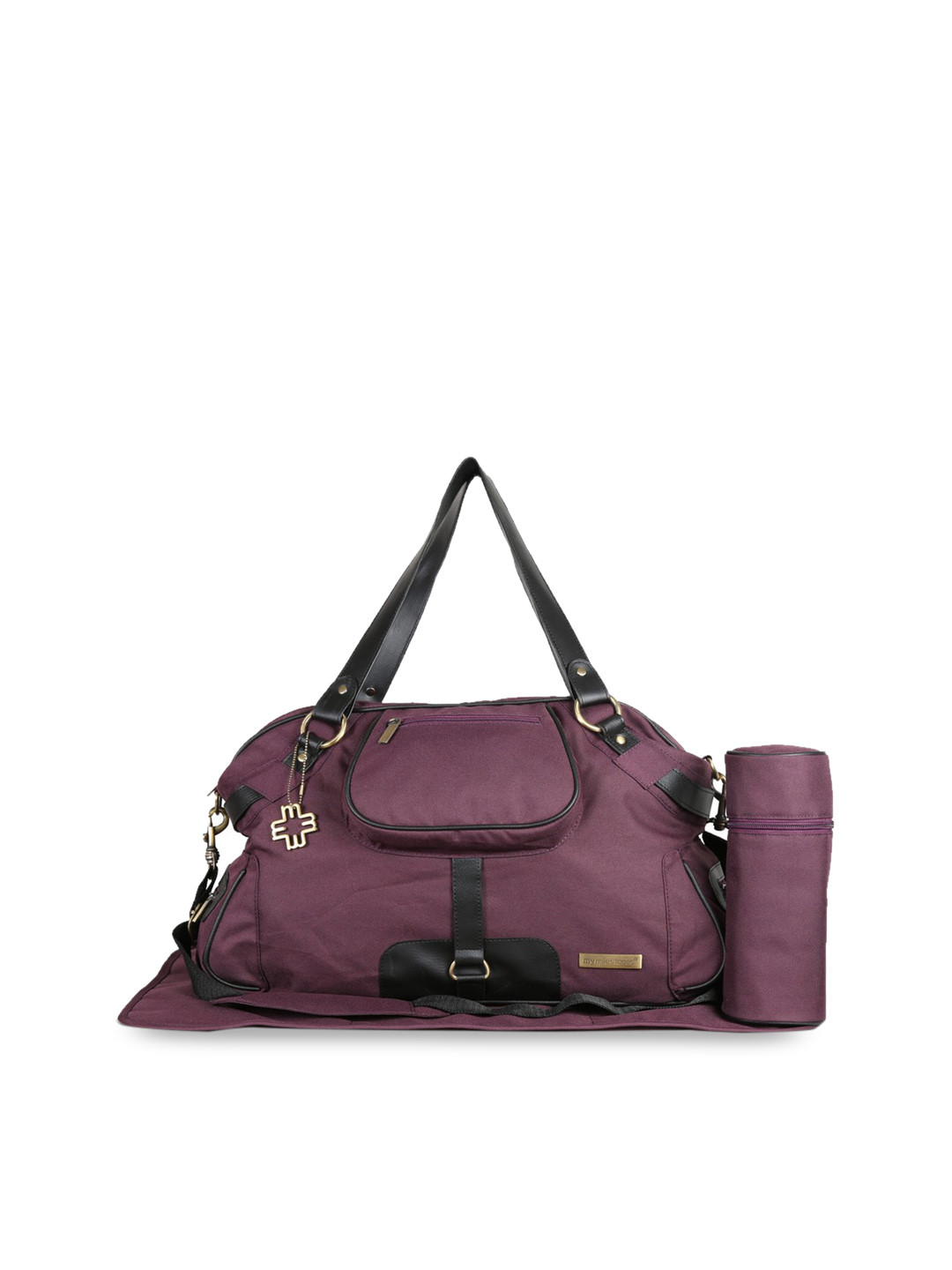 My Milestones Purple Solid Diaper Bag with Bottle Holder & Changing Mat