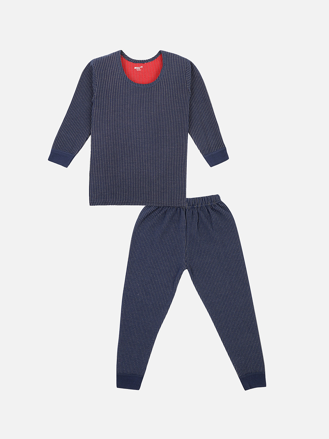 BODYCARE INSIDER Kids Navy Blue & White Self-Design Skinny-Fit Thermal Set