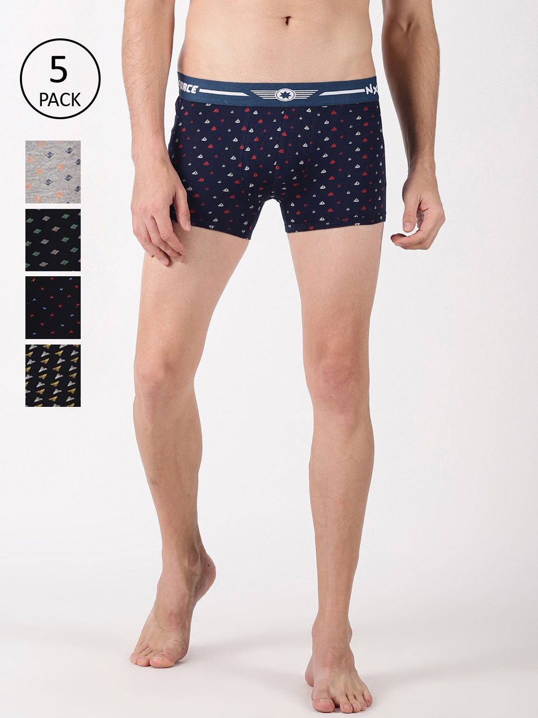 Force NXT Pack Of 5 Men Super Combed Cotton Printed Trunk