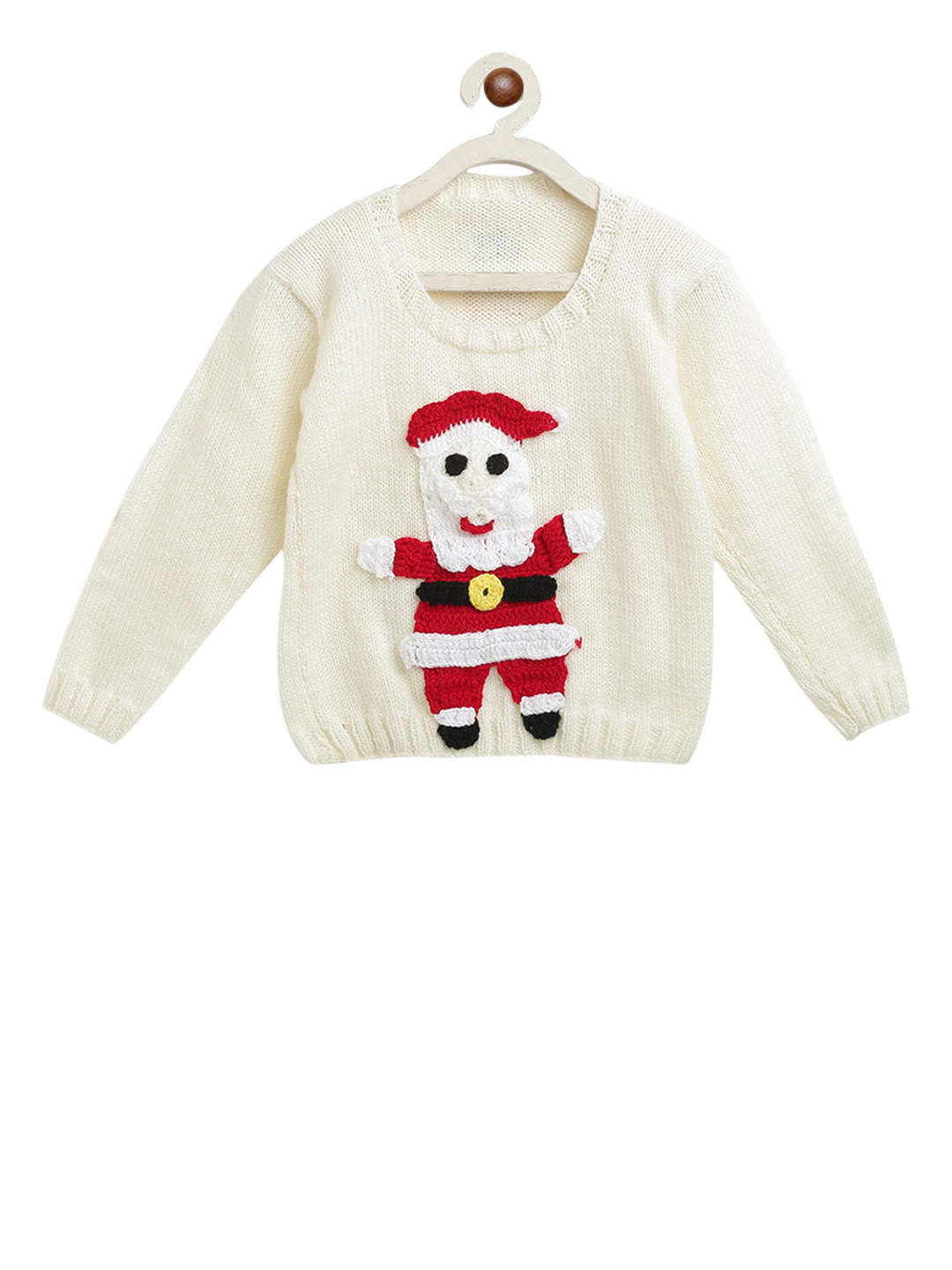 CHUTPUT Unisex Kids Cream-Coloured Crochet Pullover Sweater