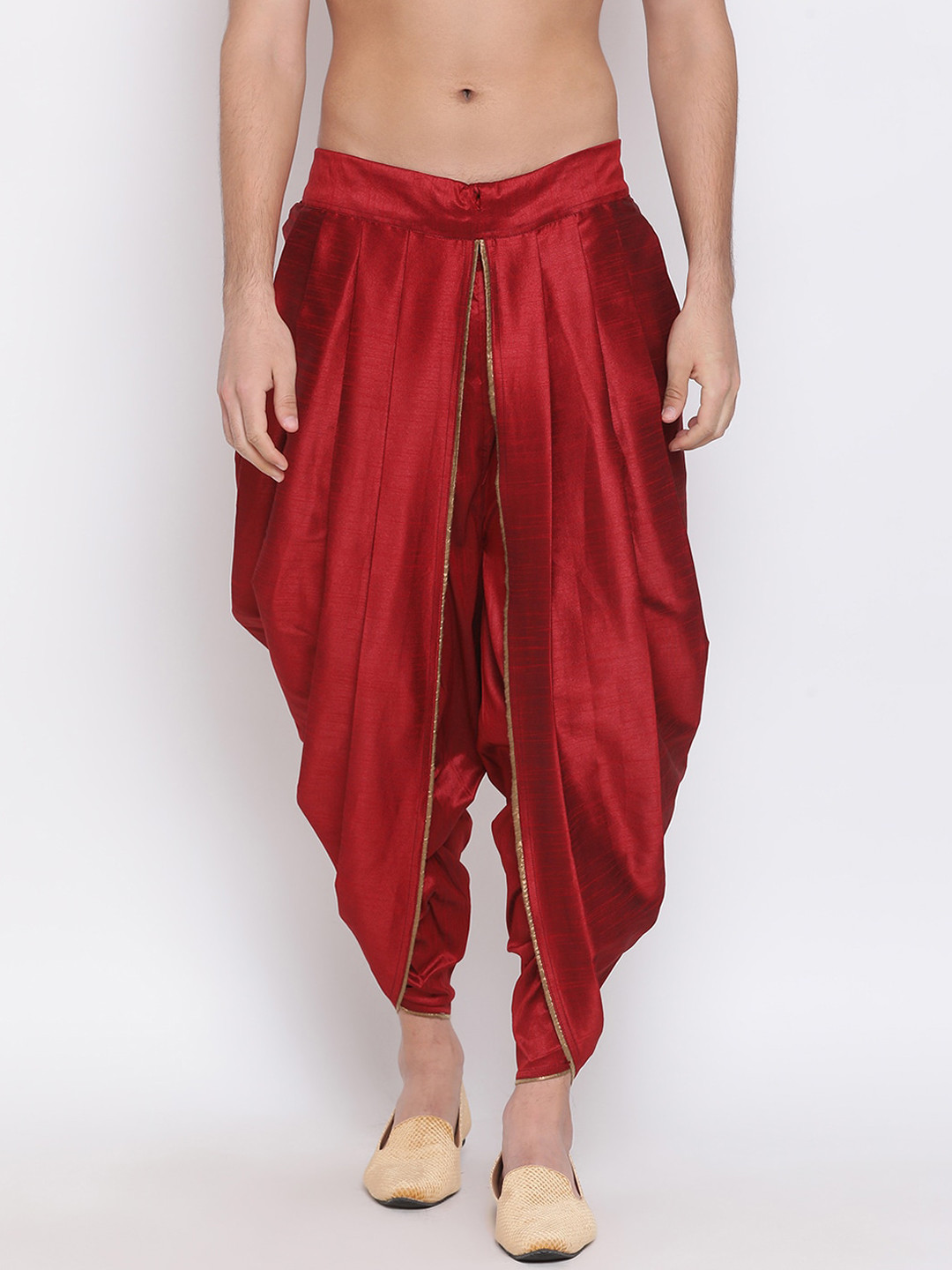 VASTRAMAY Men Red Solid Dhoti Pants