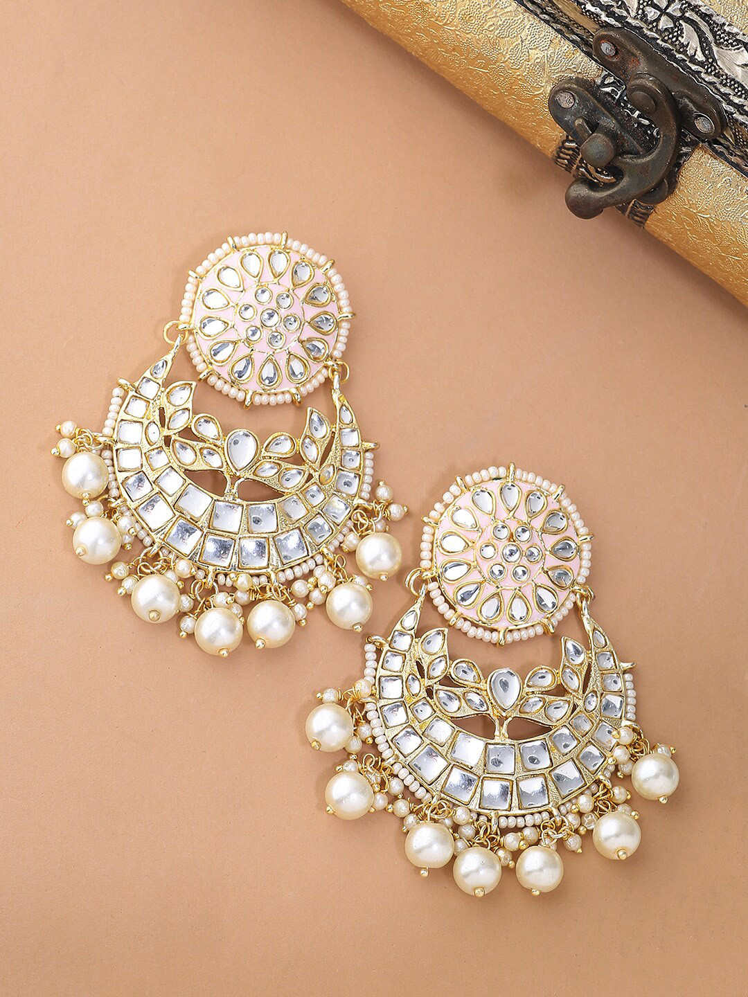 Shoshaa Gold-Toned & Pink Circular Jhumkas
