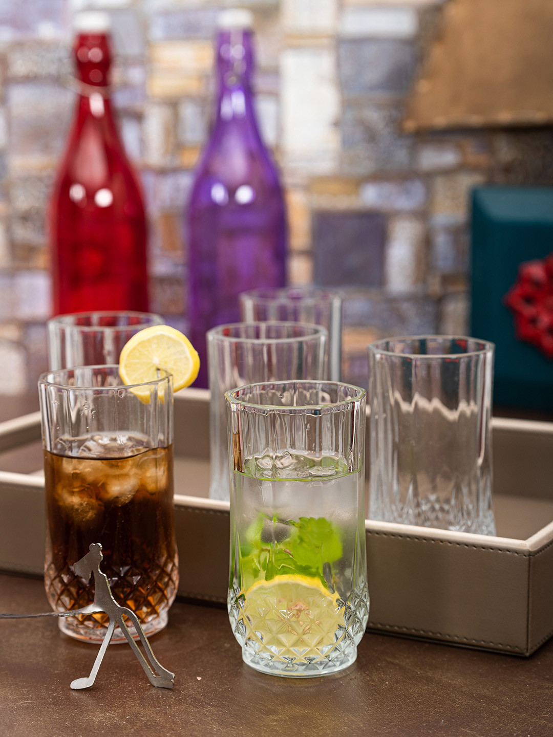 Roxx Transparent Textured 6 Pcs Juice Glasses Set 260 ml each