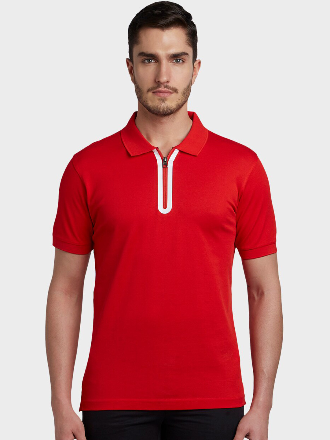 ColorPlus Men Red Solid Polo Collar T-shirt