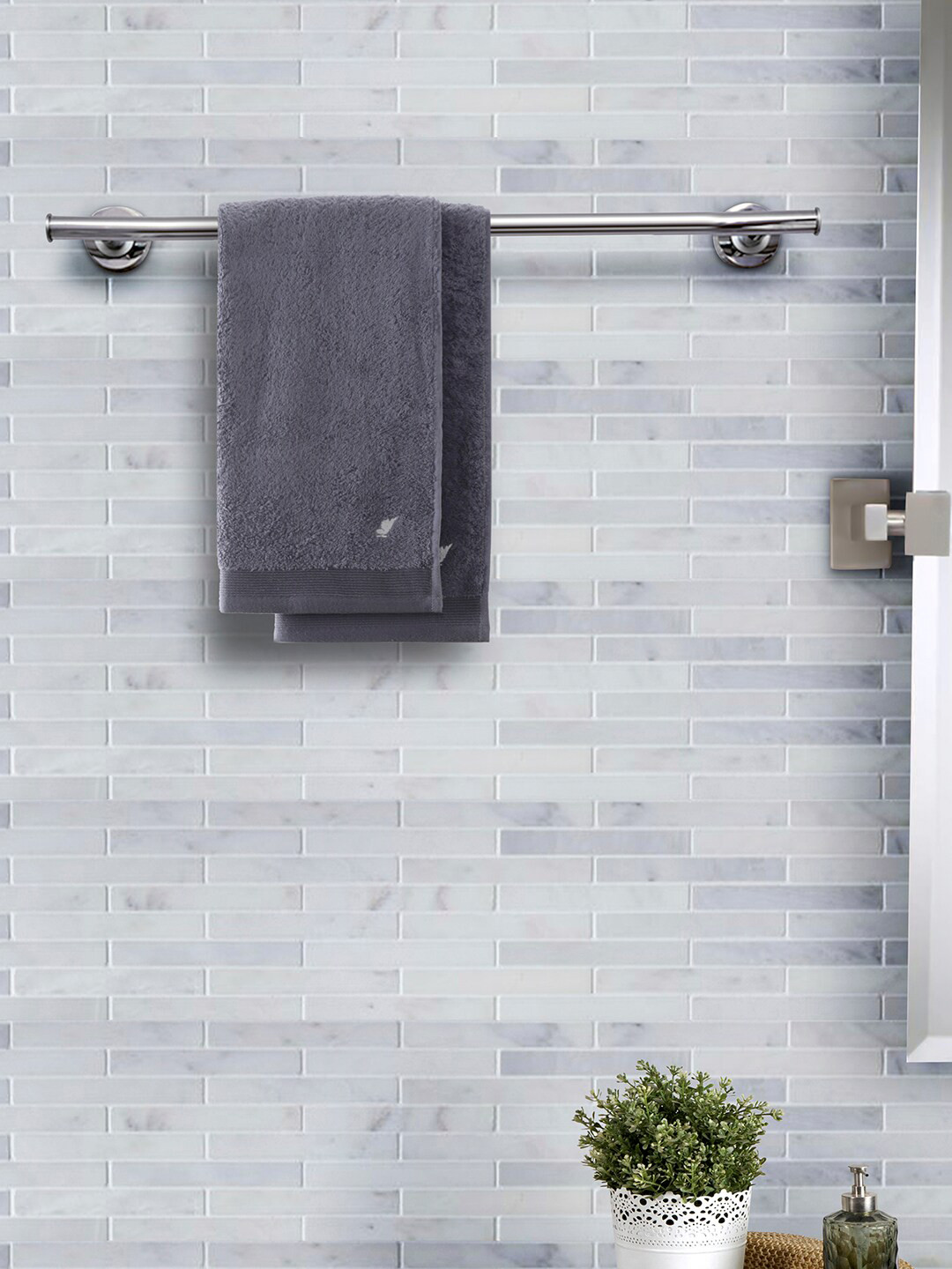 Maspar Unisex Set of 2 Grey Solid 550GSM Hand Towel Set