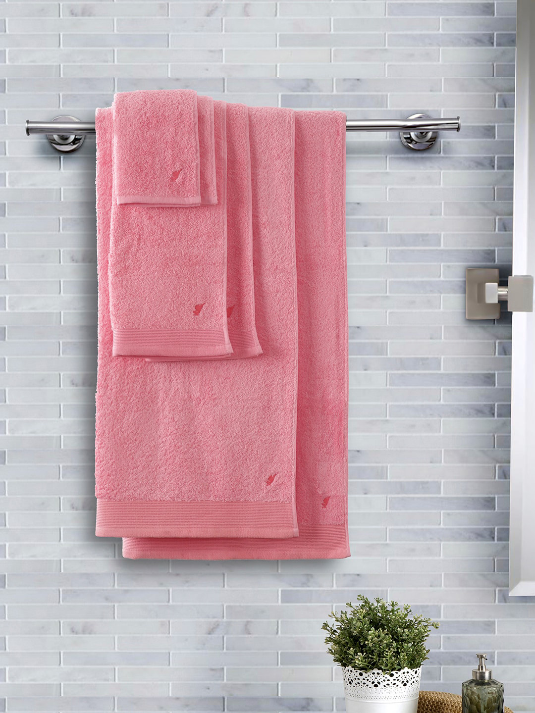 MASPAR Unisex Set Of 6 Pink Solid 550 GSM Towels