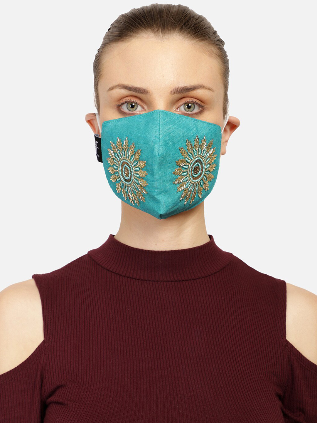 Anekaant Women Turquoise Blue Printed Reusable 3-Ply Cloth Mask