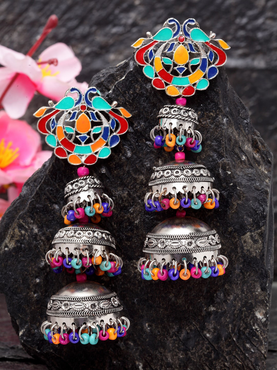 Moedbuille Multicoloured Dome Shaped Jhumkas