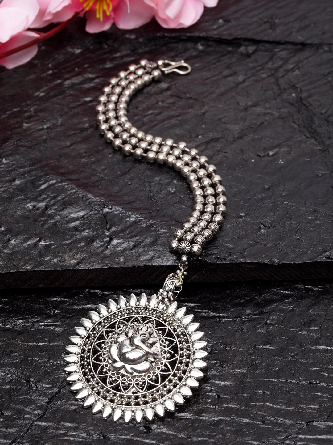 Moedbuille Oxidized Silver-Plated Filigree-Work Handcrafted Maang Tikka