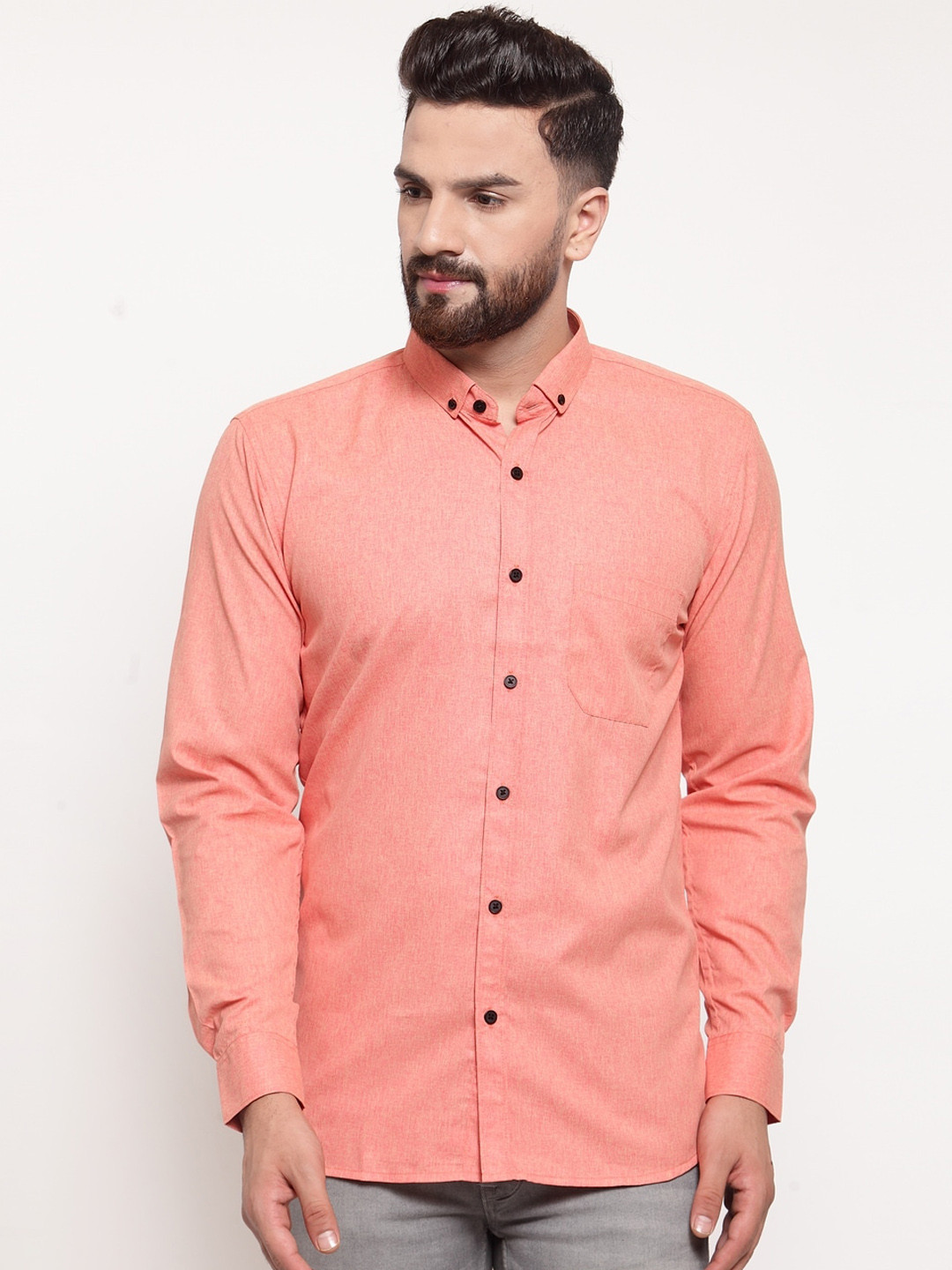 JAINISH Men Peach-Coloured Smart Regular Fit Solid Casual Shirt