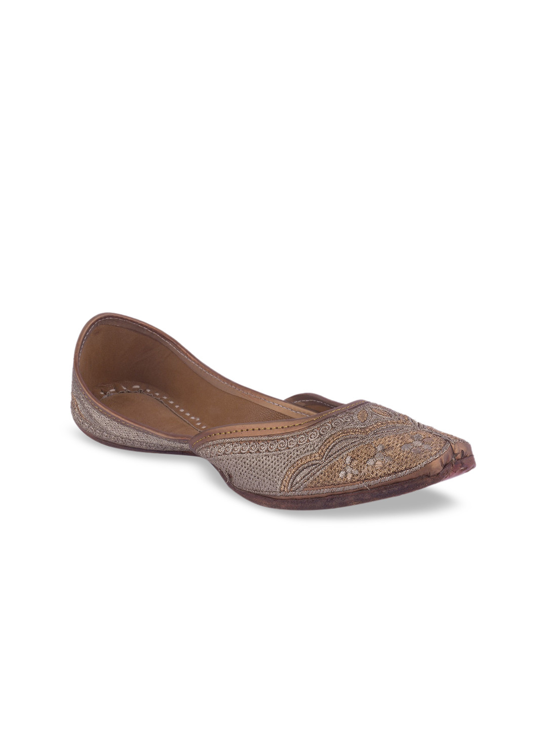 DESI COLOUR Women Brown Embellished Leather Mojaris