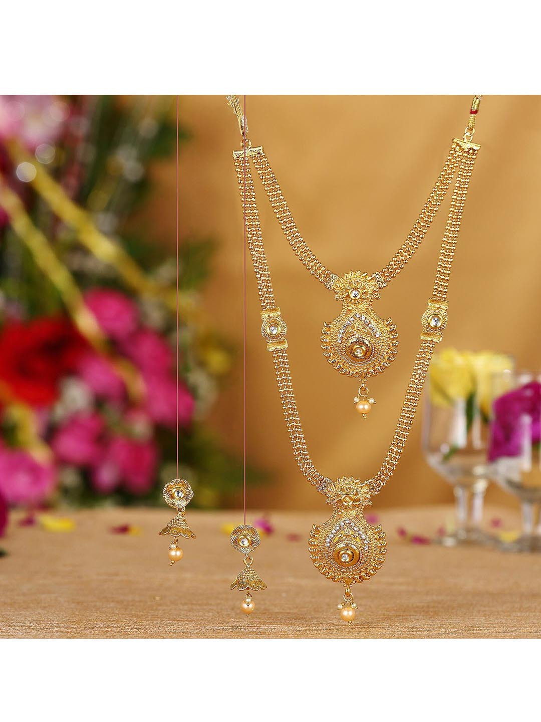 Sukkhi Women Traditional Gold-Plated Kundan Studded Long Haram Wedding Jewellery Set