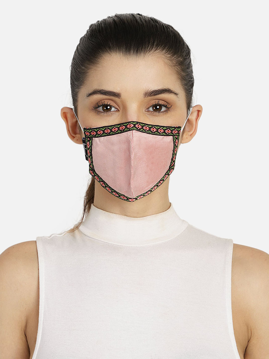 Anekaant Women Pink 3-Ply Solid Fabric Fashion Mask