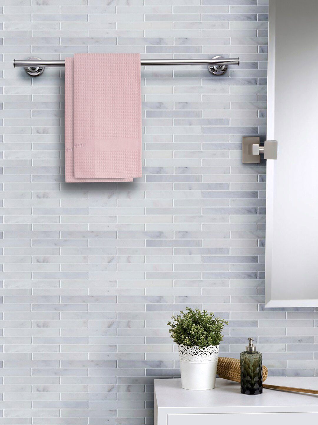 Maspar Unisex Pink Solid 240GSM Cotton 2 Pc Hand Towel Set