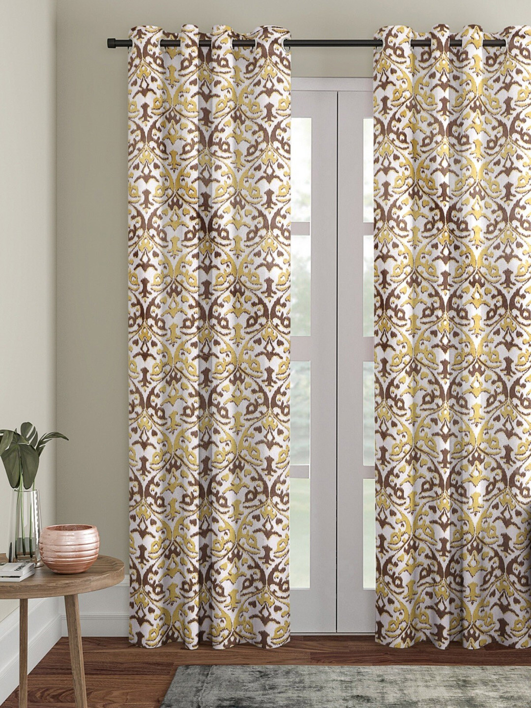 ROMEE Off-White & Yellow Single Room Darkening Door Curtain
