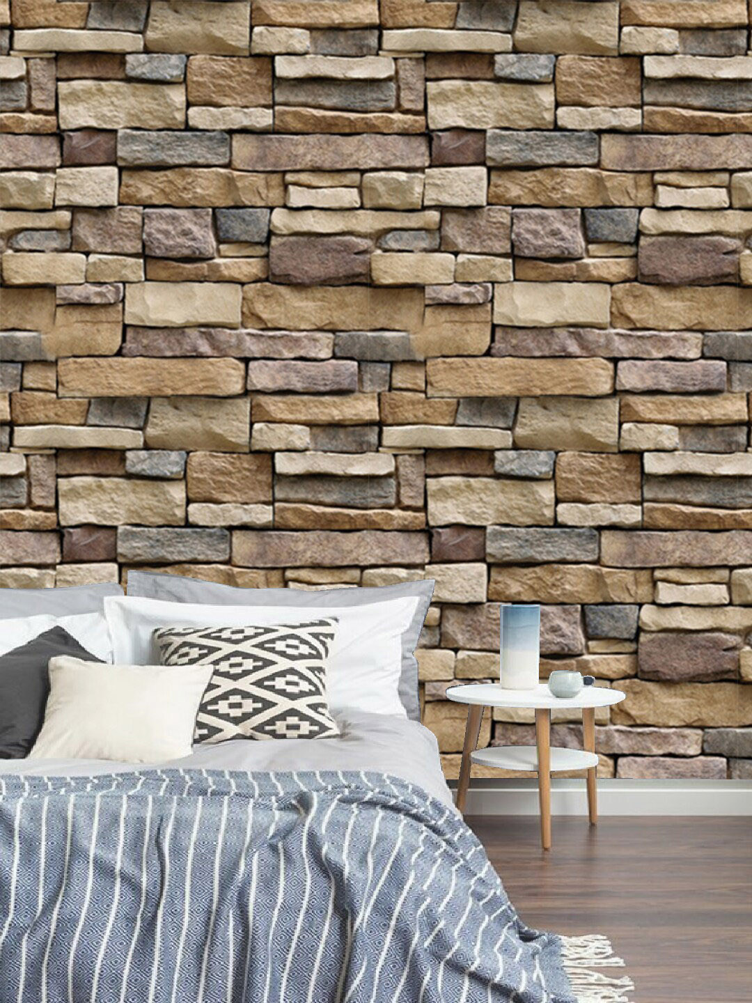 Jaamso Royals Cream-Coloured & Brown Simulation Vein Rock Pattern Brick WallPaper