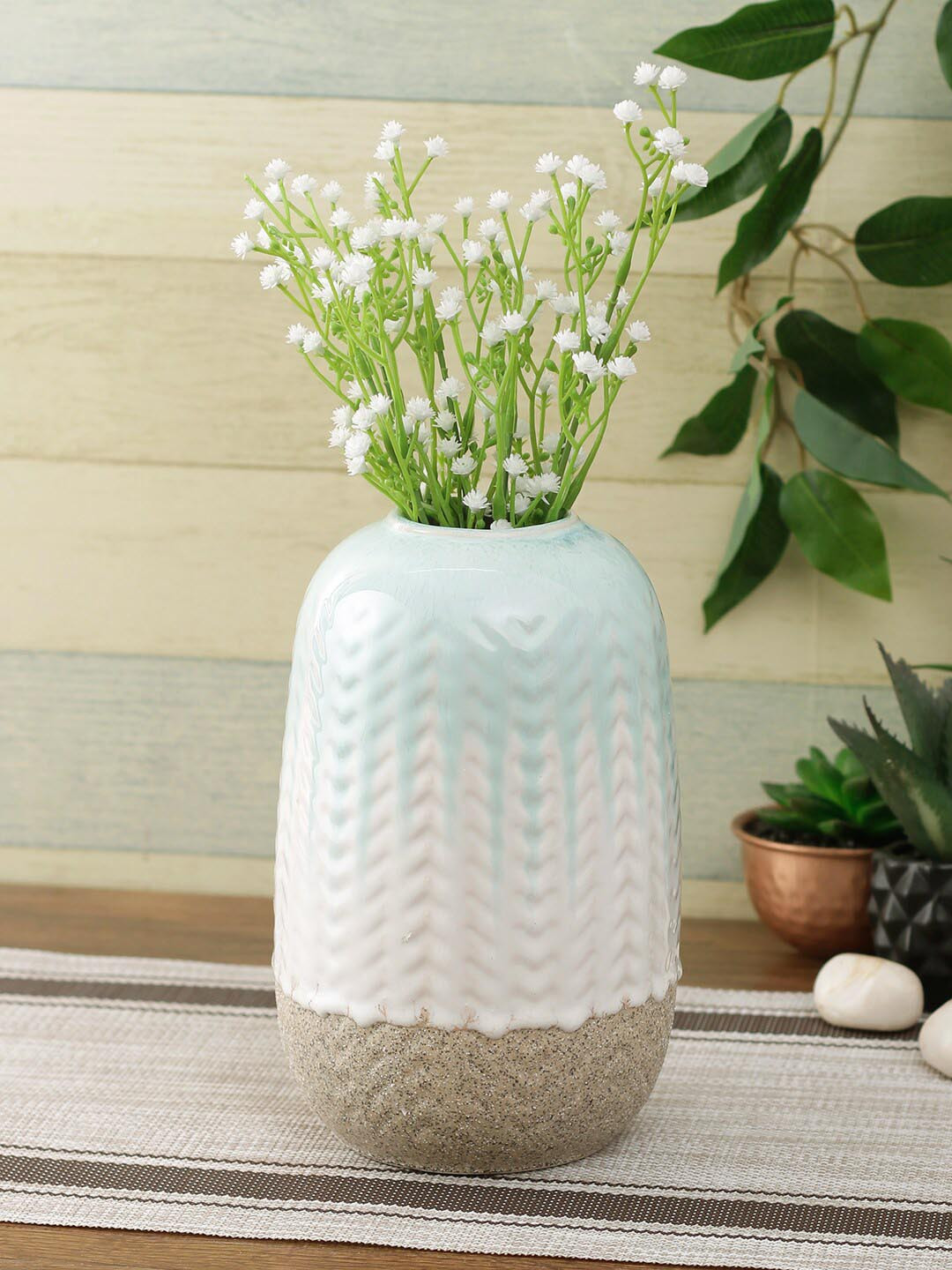 TAYHAA Sea Green & White Ceramic Flower Vase