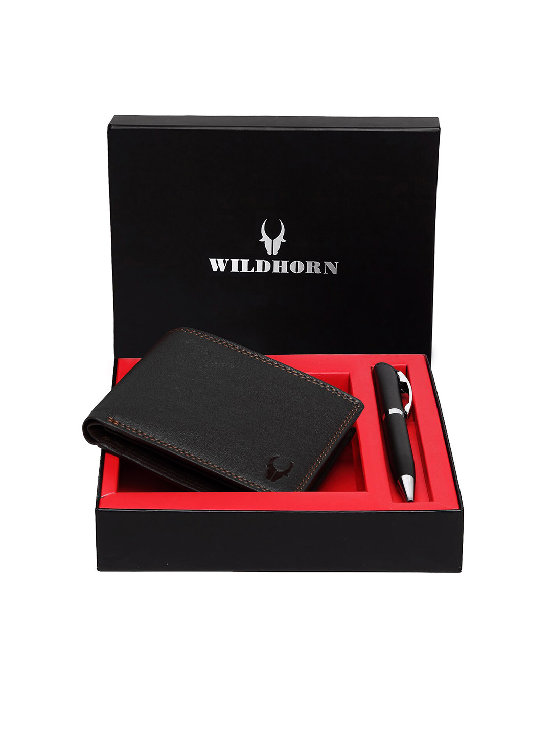 WildHorn Men Black & Silver-Toned RFID Protected Genuine Leather Accessory Gift Set