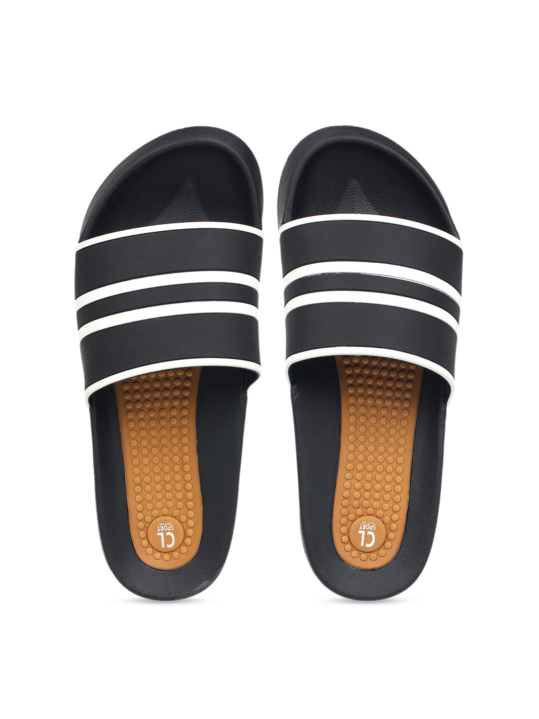 Carlton London sports Men Black & White Striped Sliders