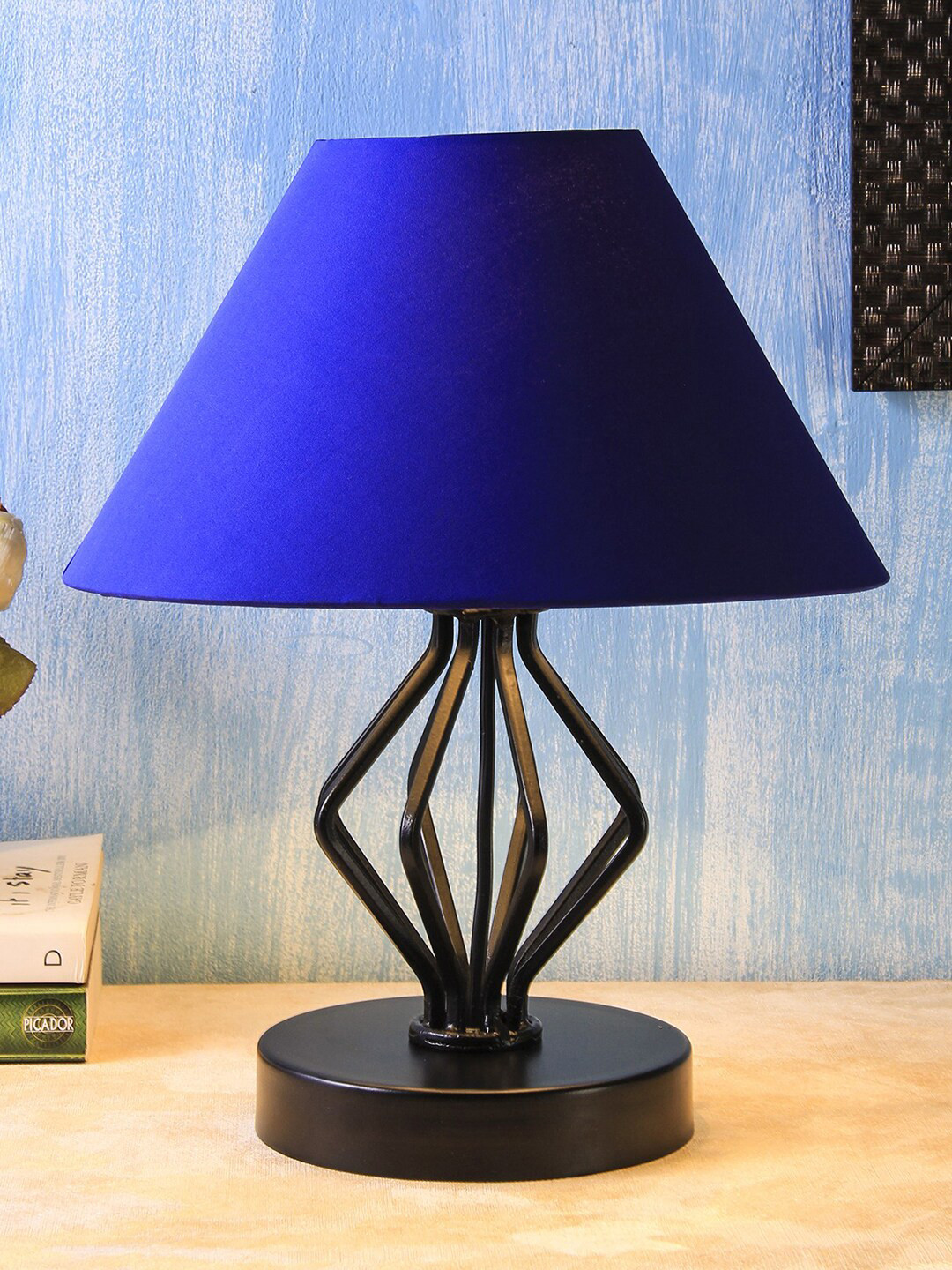 Devansh Blue Solid Traditional Triangle Table Lamp